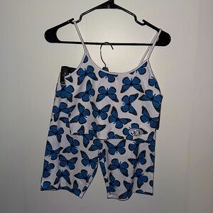Petals & Peacocks Y2K Blue Butterfly Set NWT (biker shorts + crop top)